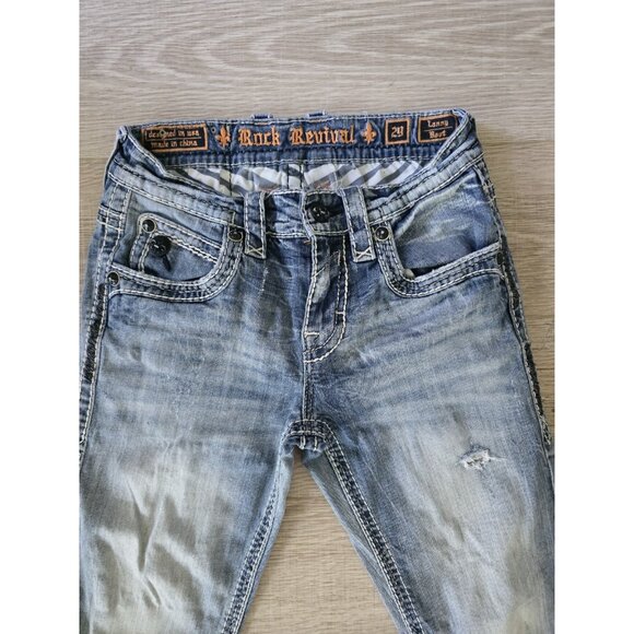 Rock Revival Lanny Embroidery Distressed Mens Boot Cut Denim Jeans 29x29 - Picture 3 of 12